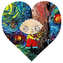 Cartoon Starry Night Vincent Van Gogh Wooden Puzzle Heart by Modalart