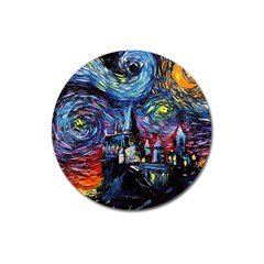 Castle Hogwarts Starry Night Print Van Gogh Parody Magnet 3  (round) by Modalart