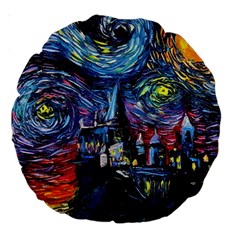 Castle Hogwarts Starry Night Print Van Gogh Parody Large 18  Premium Round Cushions by Modalart