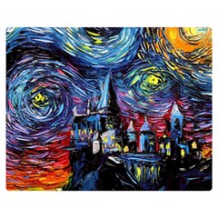 Castle Hogwarts Starry Night Print Van Gogh Parody Two Sides Premium Plush Fleece Blanket (medium) by Modalart