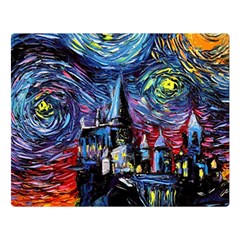 Castle Hogwarts Starry Night Print Van Gogh Parody Premium Plush Fleece Blanket (large)