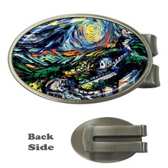 The Great Wall Nature Painting Starry Night Van Gogh Money Clips (oval)  by Modalart