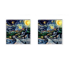 The Great Wall Nature Painting Starry Night Van Gogh Cufflinks (square) by Modalart