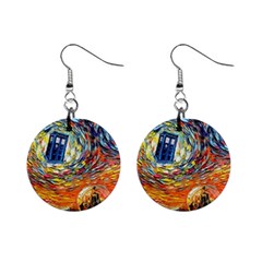 Tardis Starry Night Doctor Who Van Gogh Parody Mini Button Earrings by Modalart