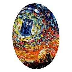 Tardis Starry Night Doctor Who Van Gogh Parody Oval Ornament (two Sides) by Modalart