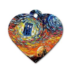 Tardis Starry Night Doctor Who Van Gogh Parody Dog Tag Heart (one Side) by Modalart