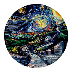 The Great Wall Nature Painting Starry Night Van Gogh Round Glass Fridge Magnet (4 Pack) by Modalart