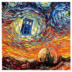 Tardis Starry Night Doctor Who Van Gogh Parody Wooden Puzzle Square by Modalart