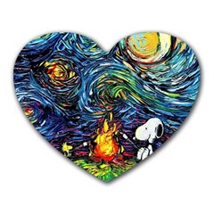 Dog Cartoon Starry Night Print Van Gogh Parody Heart Mousepad by Modalart