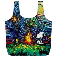 Dog Cartoon Starry Night Print Van Gogh Parody Full Print Recycle Bag (xl) by Modalart