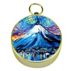 Mount Fuji Art Starry Night Van Gogh Gold Compasses by Modalart