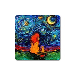 Lion Art Starry Night Van Gogh Square Magnet by Modalart