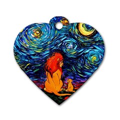 Lion Art Starry Night Van Gogh Dog Tag Heart (one Side) by Modalart