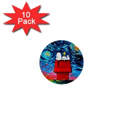Red House Dog Cartoon Starry Night 1  Mini Buttons (10 Pack)  by Modalart