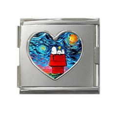 Red House Dog Cartoon Starry Night Mega Link Heart Italian Charm (18mm)