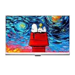 Red House Dog Cartoon Starry Night Business Card Holder by Modalart