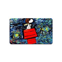 Dog Flying House Cartoon Starry Night Vincent Van Gogh Parody Magnet (name Card) by Modalart