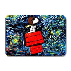 Dog Flying House Cartoon Starry Night Vincent Van Gogh Parody Small Doormat by Modalart