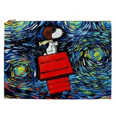 Dog Flying House Cartoon Starry Night Vincent Van Gogh Parody Cosmetic Bag (xxl) by Modalart