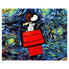 Dog Flying House Cartoon Starry Night Vincent Van Gogh Parody Two Sides Premium Plush Fleece Blanket (medium) by Modalart