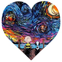 Cartoon Dog Vincent Van Gogh s Starry Night Parody Wooden Puzzle Heart by Modalart