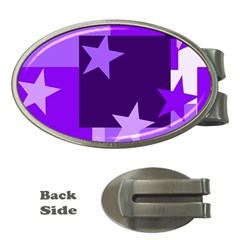 Purple Stars Pattern Shape Money Clips (oval)  by Pakjumat