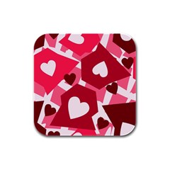 Pink Hearts Pattern Love Shape Rubber Square Coaster (4 Pack) by Pakjumat