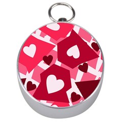 Pink Hearts Pattern Love Shape Silver Compasses by Pakjumat