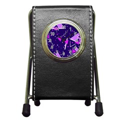 Purple Blue Geometric Pattern Pen Holder Desk Clock by Pakjumat