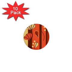Amber Yellow Stripes Leaves Floral 1  Mini Buttons (10 Pack)  by Pakjumat