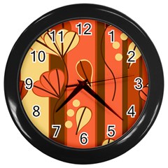 Amber Yellow Stripes Leaves Floral Wall Clock (Black)