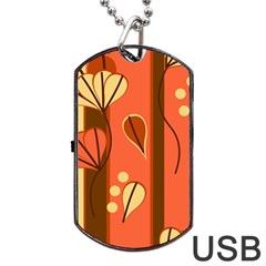 Amber Yellow Stripes Leaves Floral Dog Tag USB Flash (One Side)