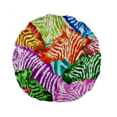 Zebra Colorful Abstract Collage Standard 15  Premium Round Cushions