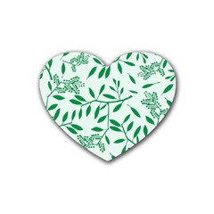 Leaves Foliage Green Wallpaper Rubber Heart Coaster (4 Pack) by Amaryn4rt