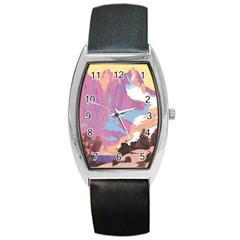 Pink Mountains Grand Canyon Psychedelic Mountain Barrel Style Metal Watch by Modalart