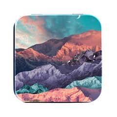 Adventure Psychedelic Mountain Square Metal Box (black) by Modalart