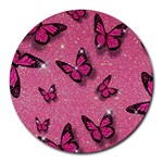 Pink Glitter Butterfly Round Mousepad Front