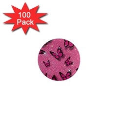 Pink Glitter Butterfly 1  Mini Magnets (100 Pack)  by Modalart