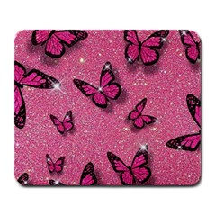 Pink Glitter Butterfly Large Mousepad by Modalart