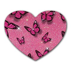 Pink Glitter Butterfly Heart Mousepad by Modalart