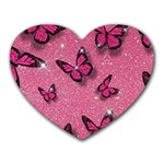 Pink Glitter Butterfly Heart Mousepad Front