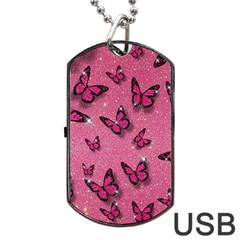 Pink Glitter Butterfly Dog Tag Usb Flash (two Sides) by Modalart