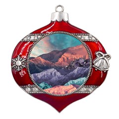 Adventure Psychedelic Mountain Metal Snowflake And Bell Red Ornament by Modalart