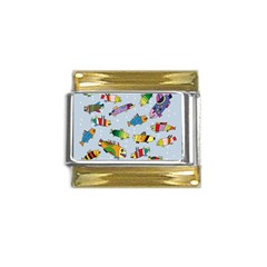 Fish Ocean Sea Water Diving Blue Gold Trim Italian Charm (9mm) by Modalart