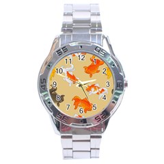 Gold Fish Seamless Pattern Background Stainless Steel Analogue Watch