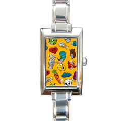 Graffiti Characters Seamless Ornament Rectangle Italian Charm Watch