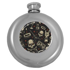 Grunge Seamless Pattern With Skulls Round Hip Flask (5 Oz) by Bedest