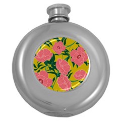 Pink Flower Seamless Pattern Round Hip Flask (5 Oz)