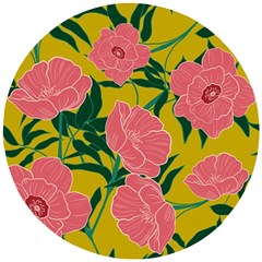 Pink Flower Seamless Pattern Wooden Puzzle Round by Bedest