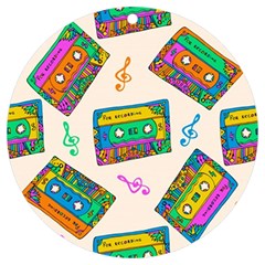 Seamless Pattern With Colorful Cassettes Hippie Style Doodle Musical Texture Wrapping Fabric Vector Uv Print Acrylic Ornament Round by Bedest